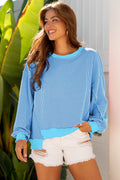 Strawberry Pink Twisted Rib Uneven Hem Drop Shoulder Loose Knit Top