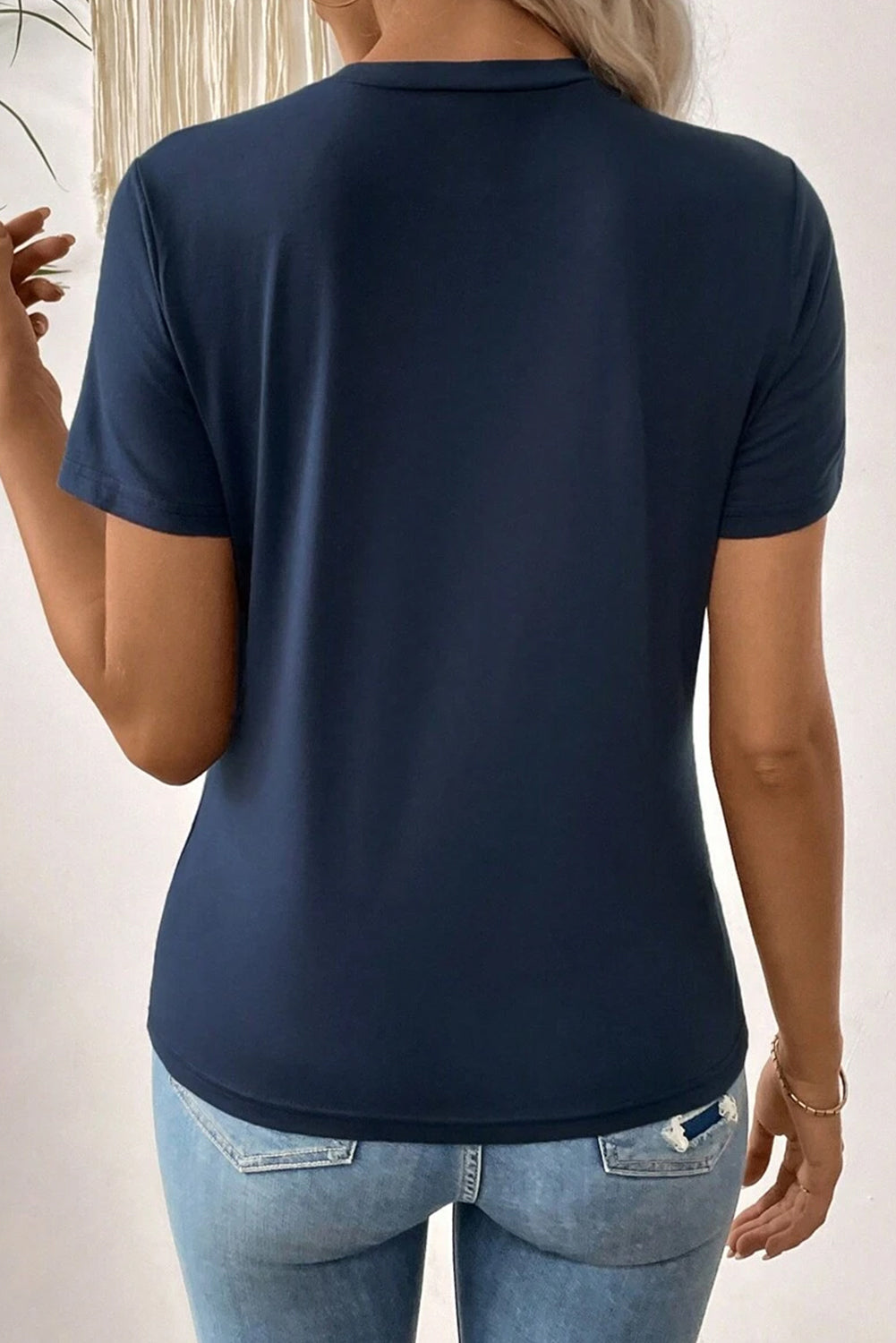 Medium Grey Solid Color Toothpick Stripe Round Neck T Shirt