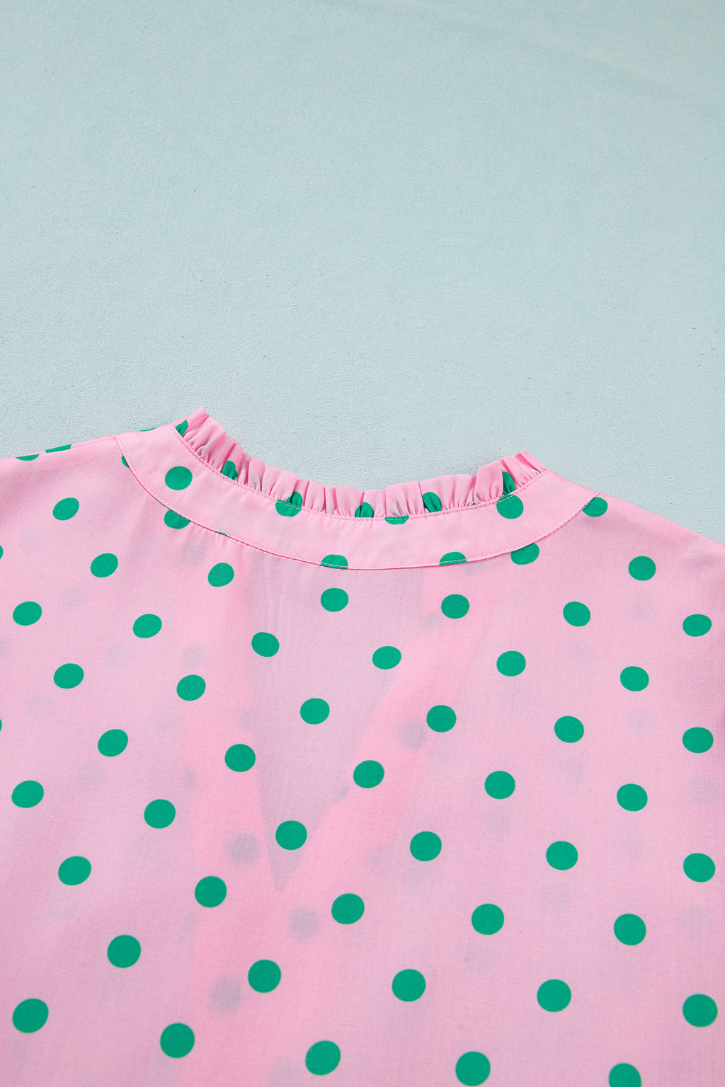 Pink Polka Dot Print V Neck Short Sleeve Tiered Mini Dress