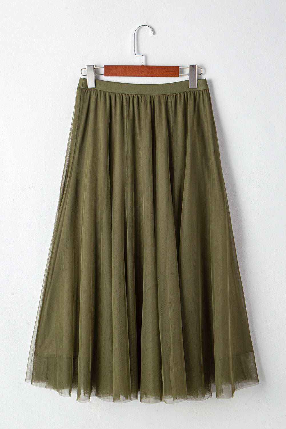 Apricot Tulle Mesh Overlay Flared Midi Skirt