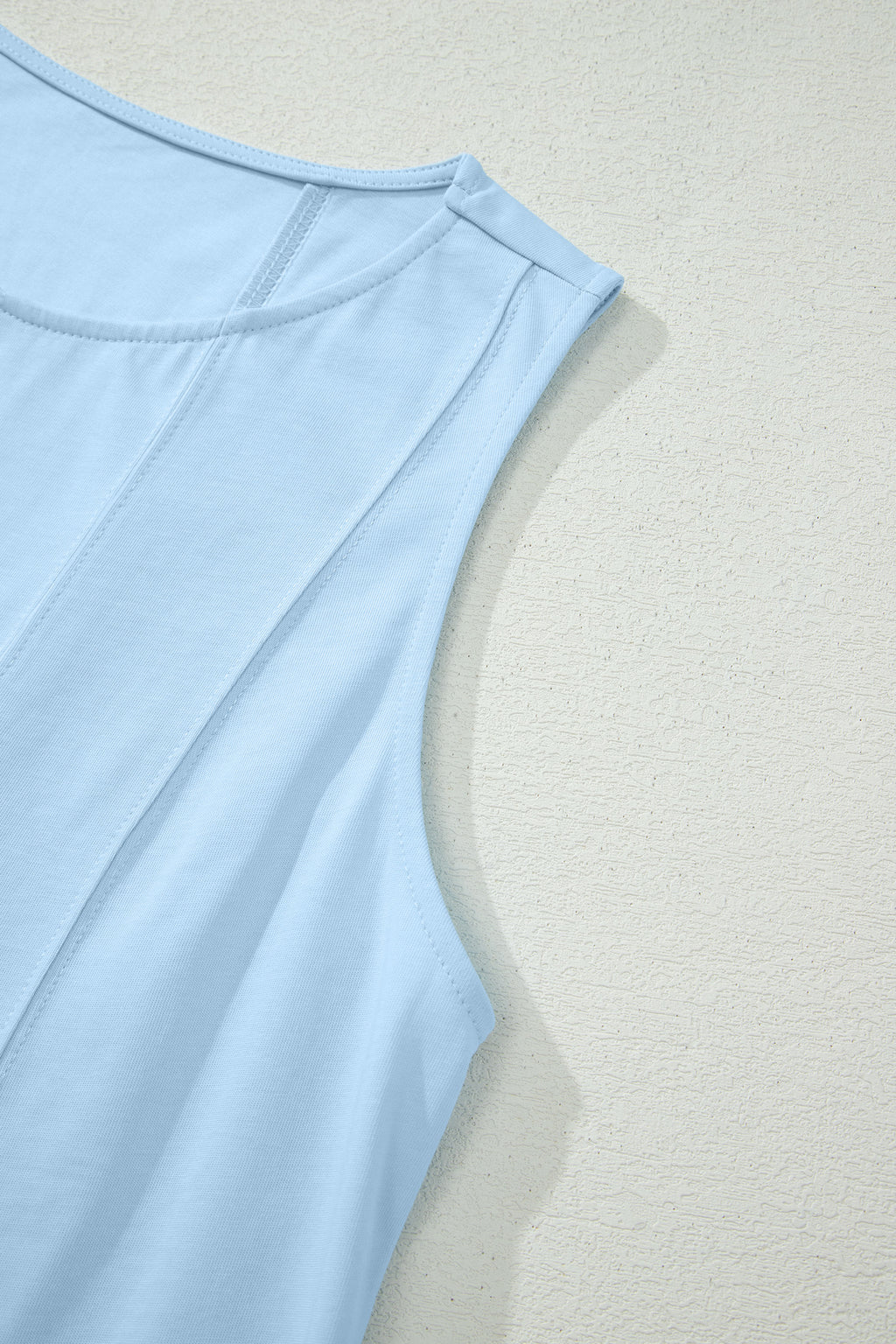 Mist Blue Stitched Detail Loose Tank Top 2pcs Short Set