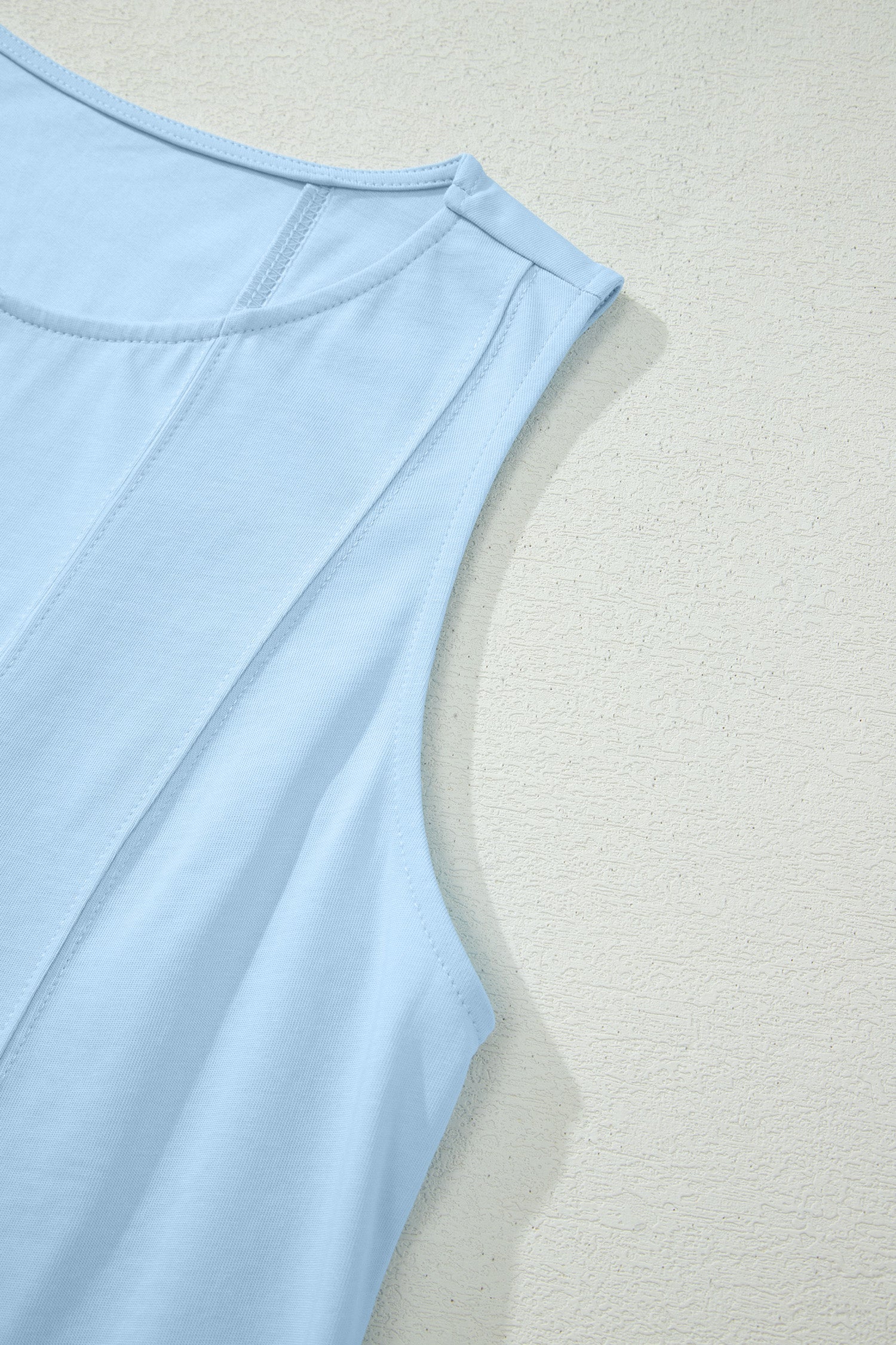 Mist Blue Stitched Detail Loose Tank Top 2pcs Short Set