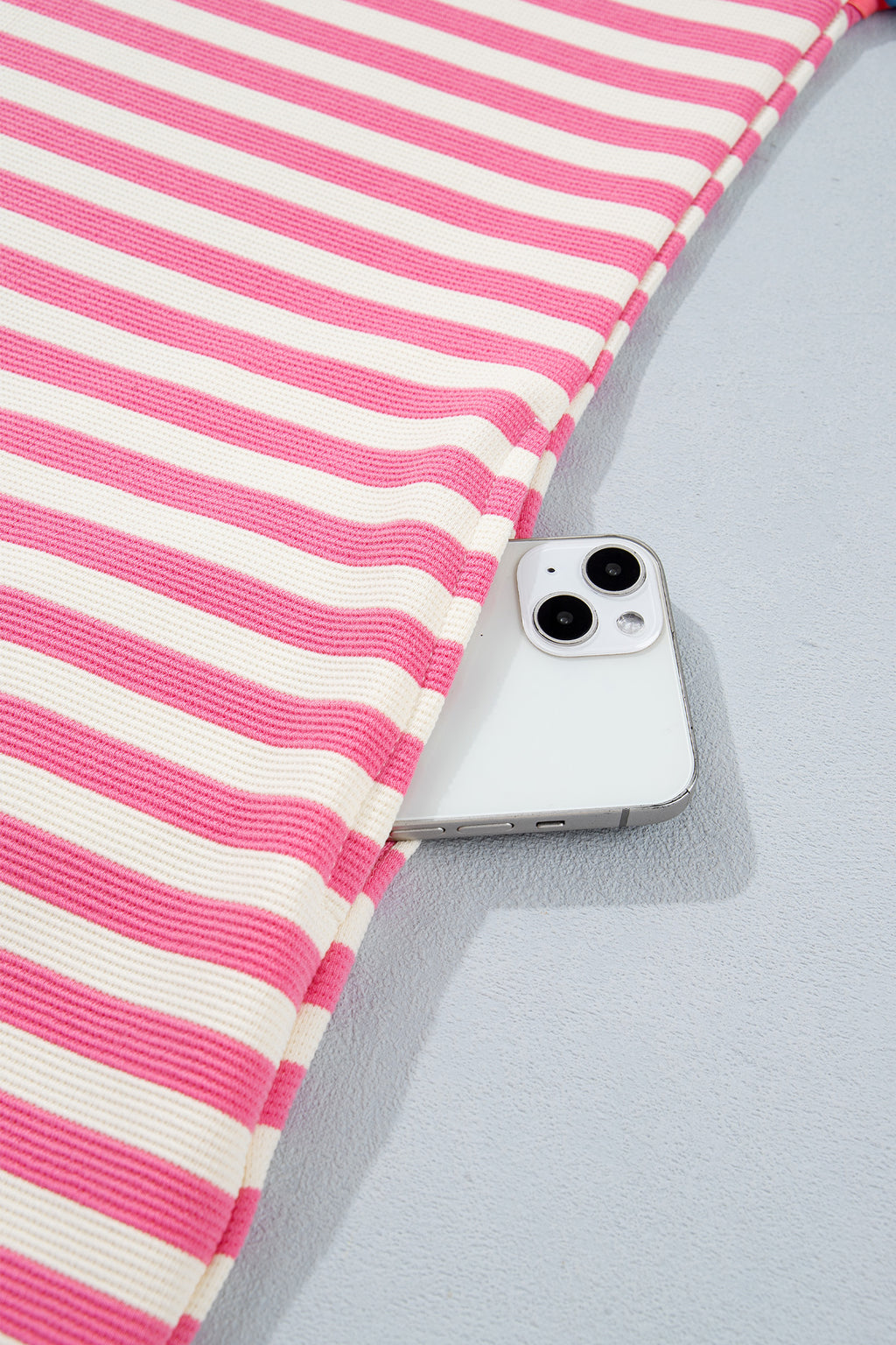 Pink Stripe Contrast Patchwork Short Sleeve T Shirt Shift Dress
