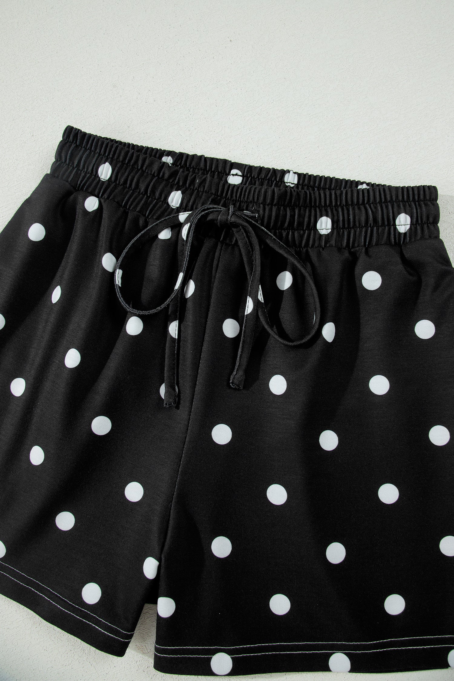Yellow Exposed Seam Detail Polka Dot Loose Tee Drawstring Shorts Set