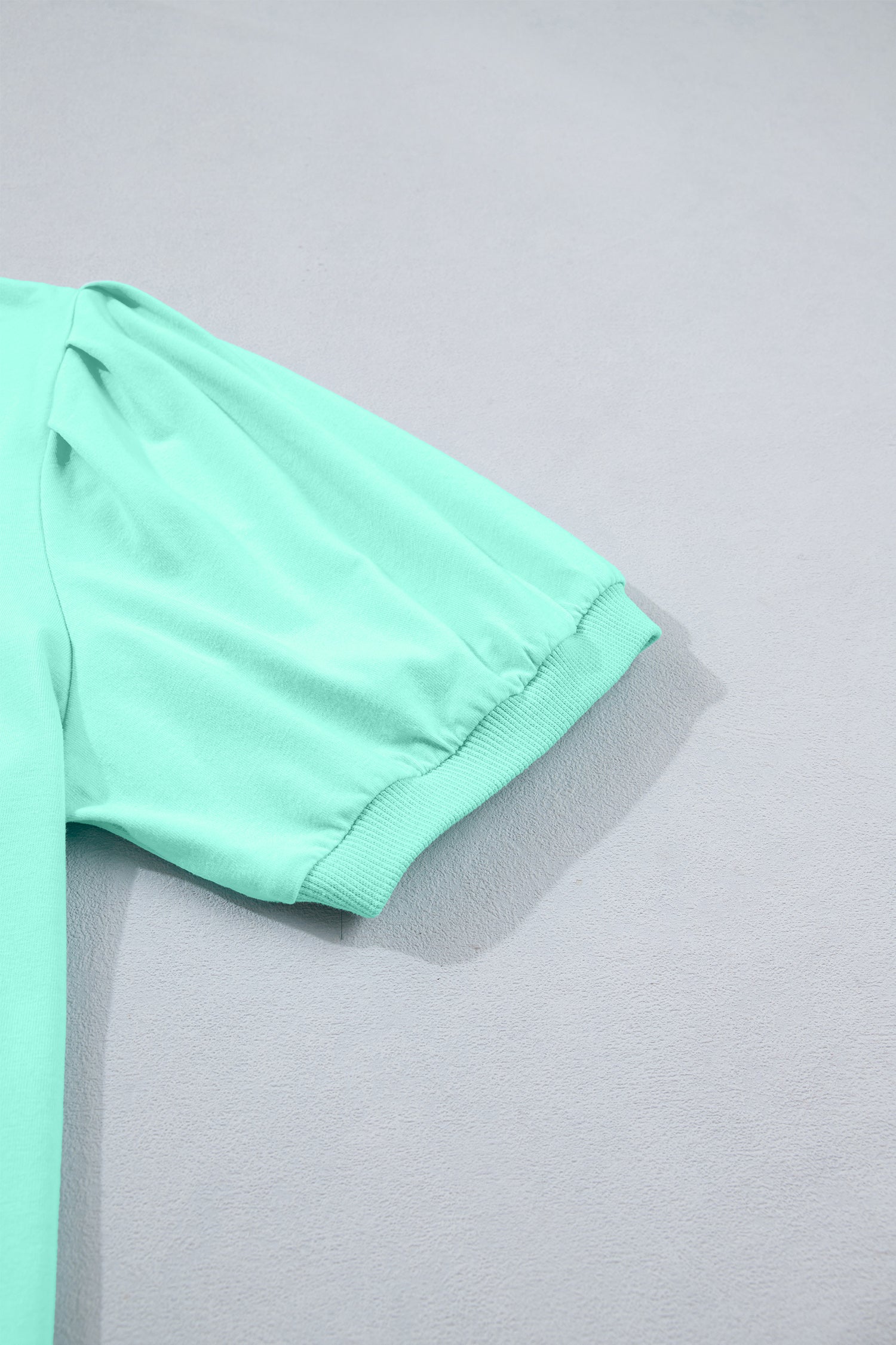 Mint Green Solid Color V Neck Short Puff Sleeve Blouse