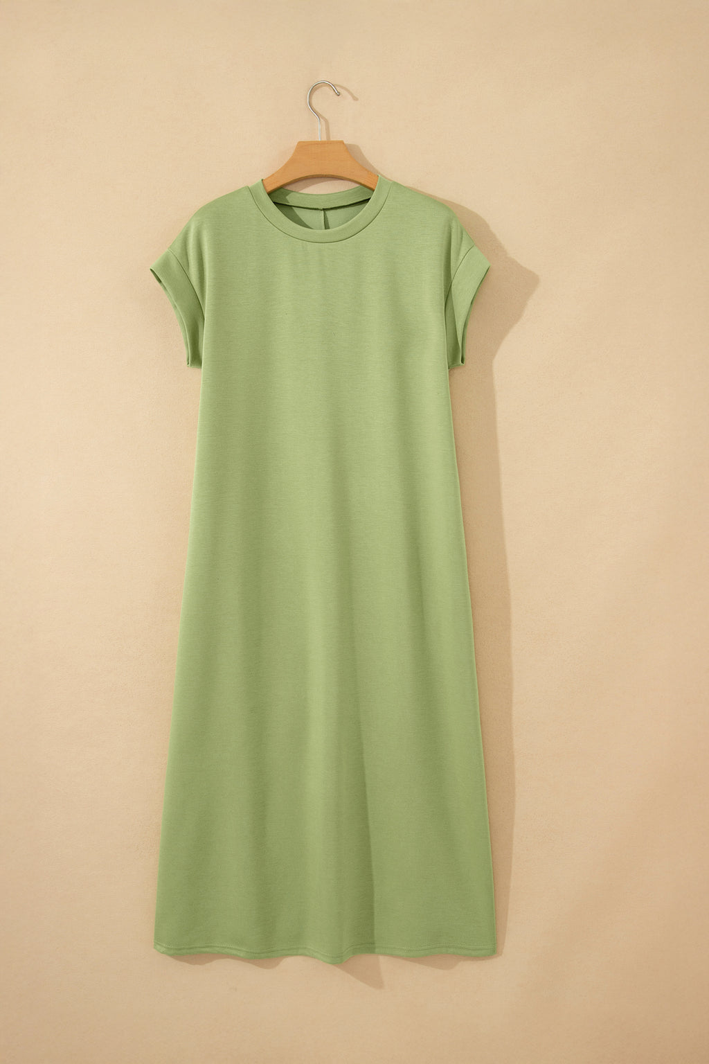 Green Bay Solid Color Long T Shirt Dress with Slits