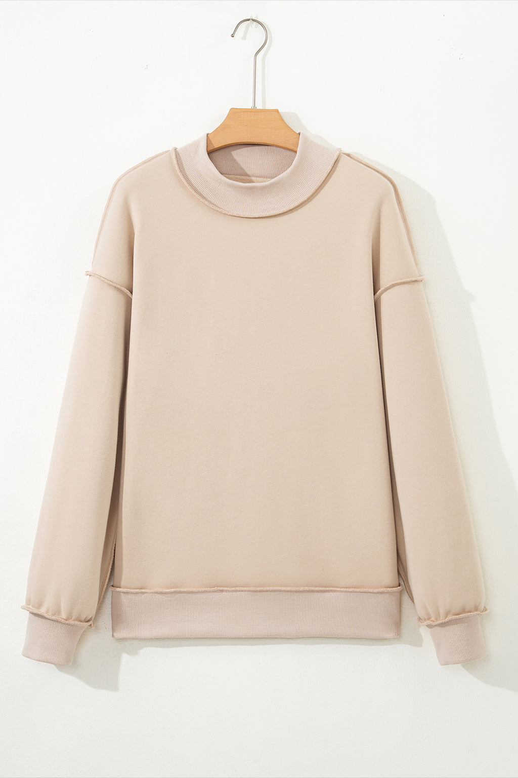 Apricot Oversize Drop Shoulder Reversible Mock Neck Sweatshirt