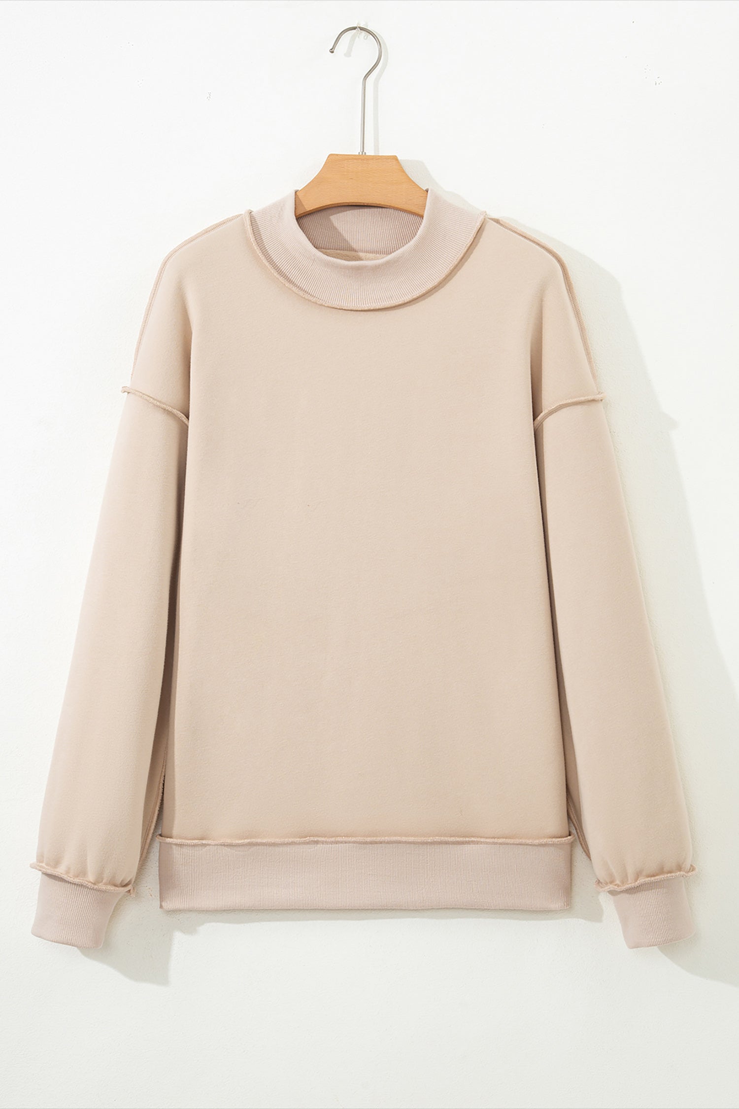 Apricot Oversize Drop Shoulder Reversible Mock Neck Sweatshirt