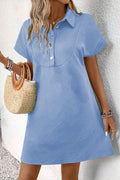 Myosotis Solid Color Textured Short Sleeve A Line Mini Dress
