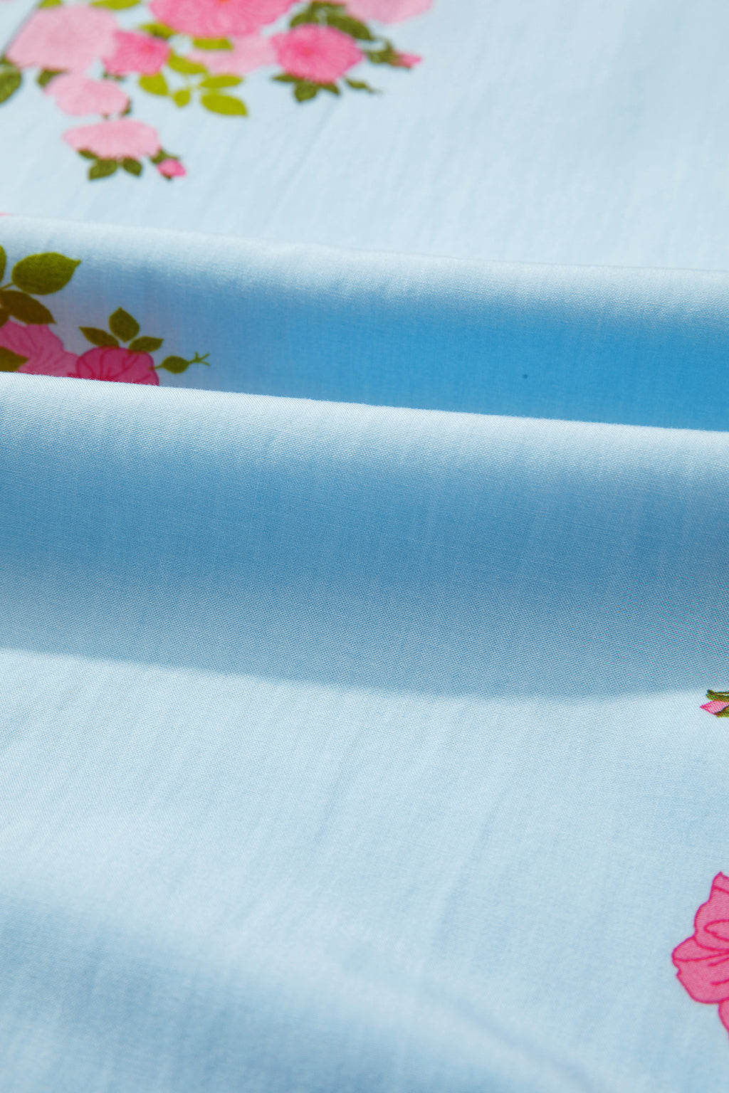 Sky Blue Floral Printed Contrast Ricrac Detail Bubble Sleeve Dress