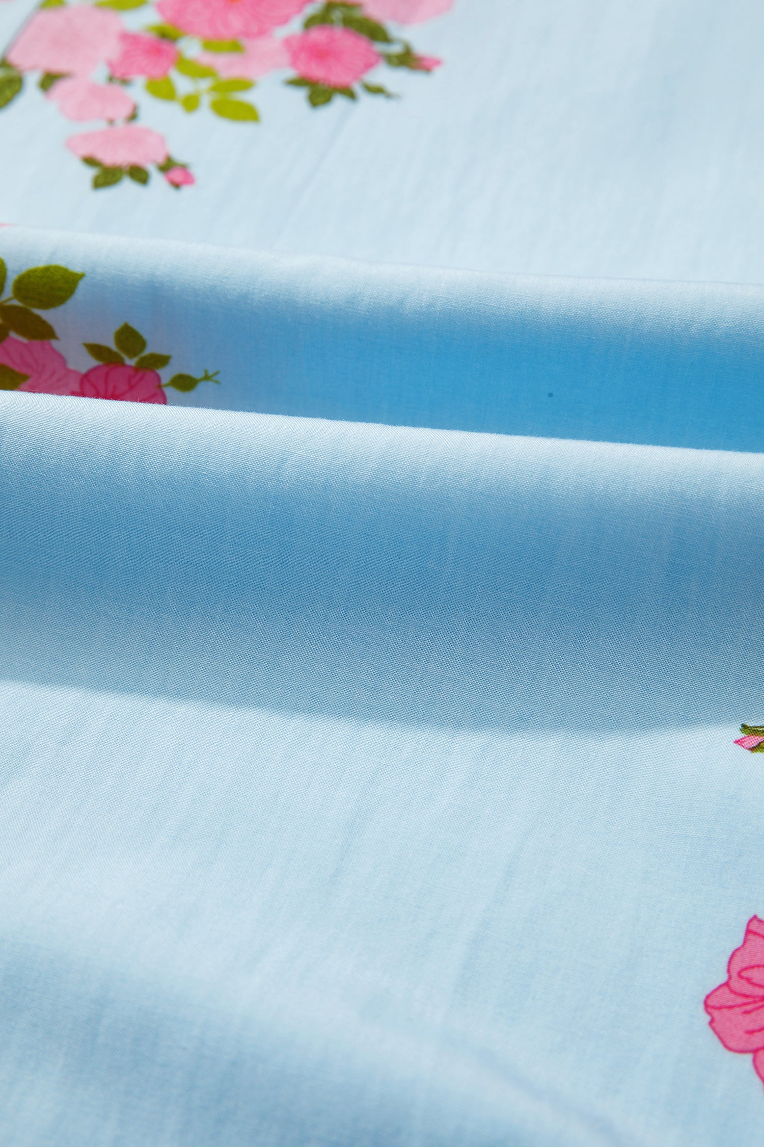 Sky Blue Floral Printed Contrast Ricrac Detail Bubble Sleeve Dress