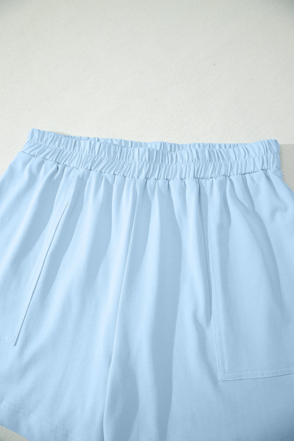 Mist Blue Stitched Detail Loose Tank Top 2pcs Short Set