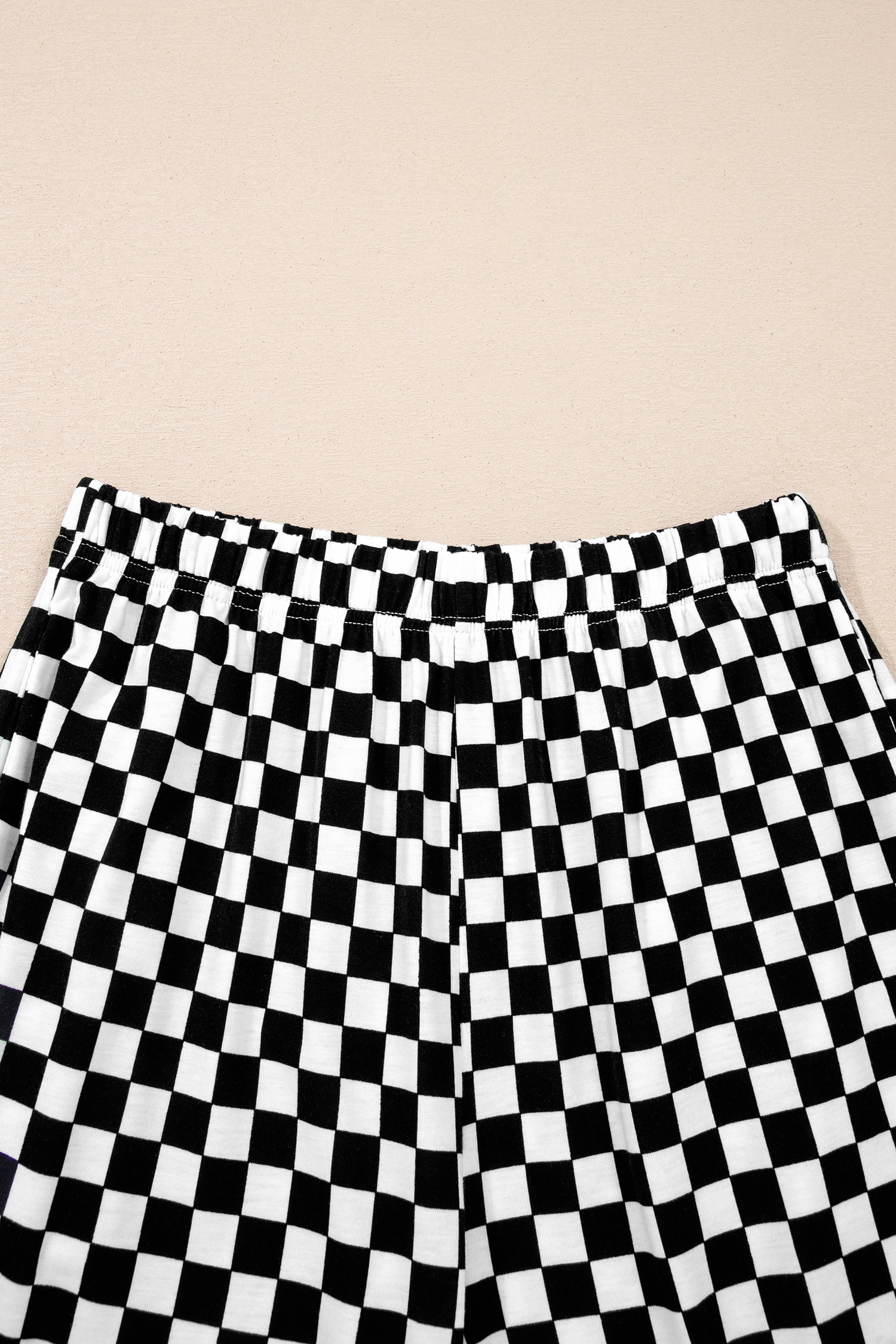 Black Checkered Print Half Sleeve Tee 2pcs Lounge Pant Set