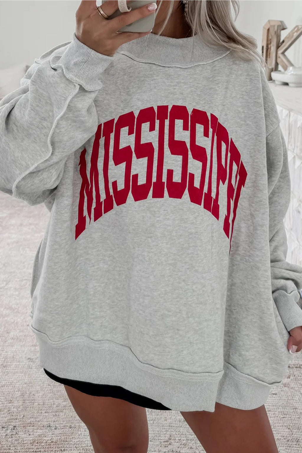Mississippi Ole Miss Rebels Reversible Printed Ribbed Patchwork Mock Neck Sweatshirt