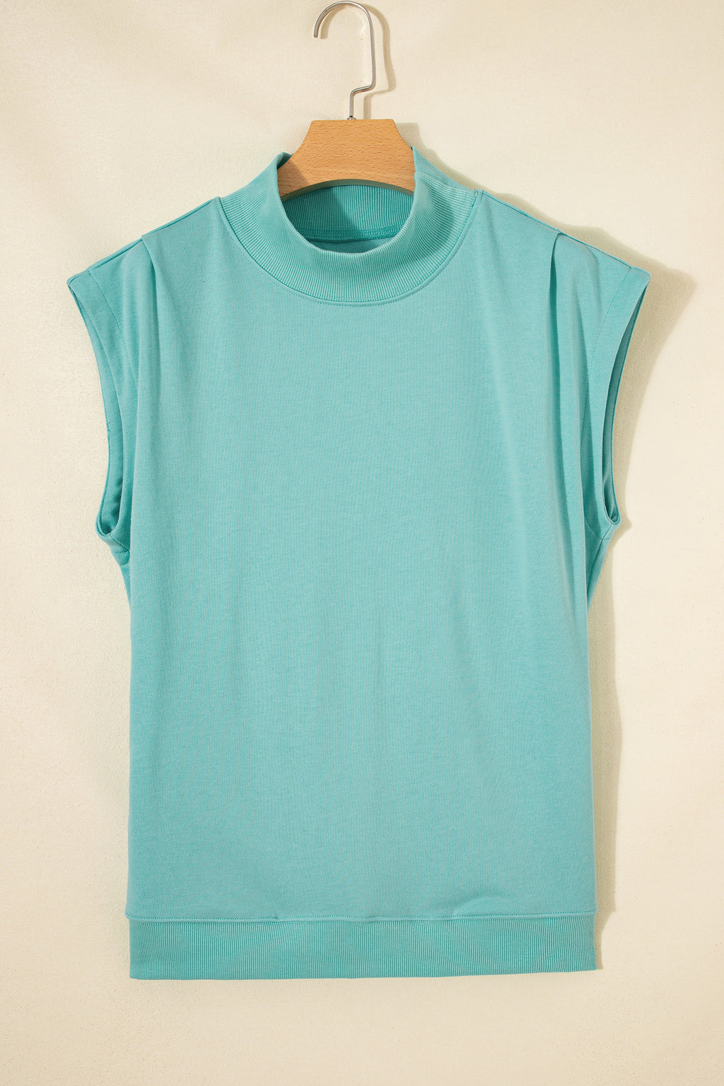 Orange Solid Color High Neck Cap Sleeve Loose Top