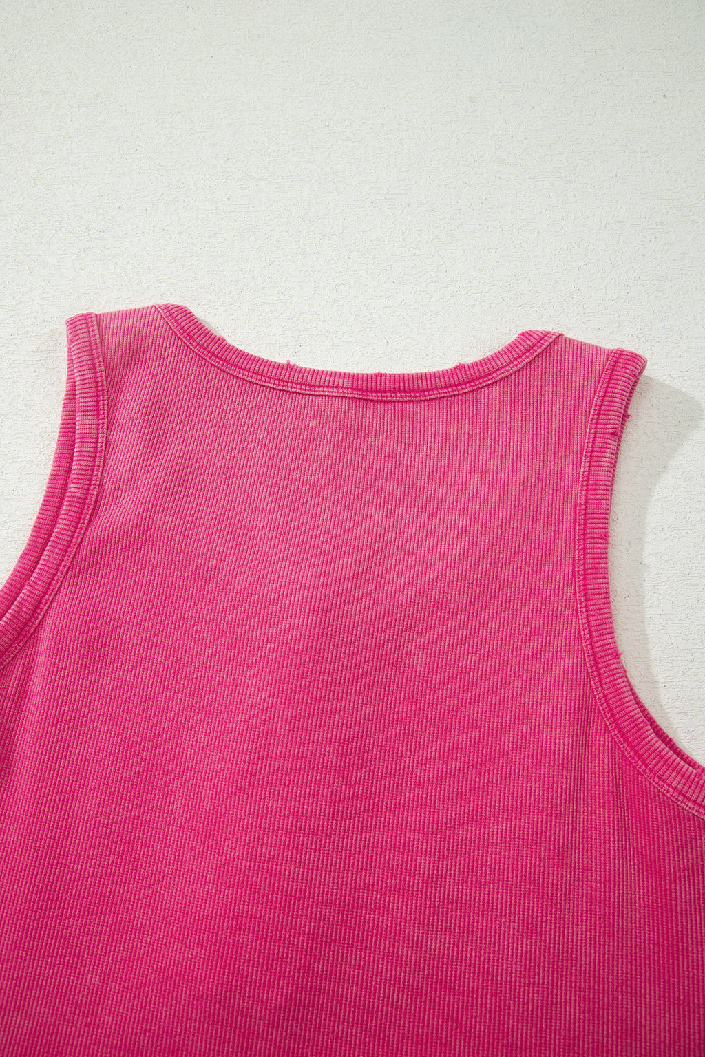 Bright Pink Vintage Distressed Ribbed Mineral Wash Tank Top
