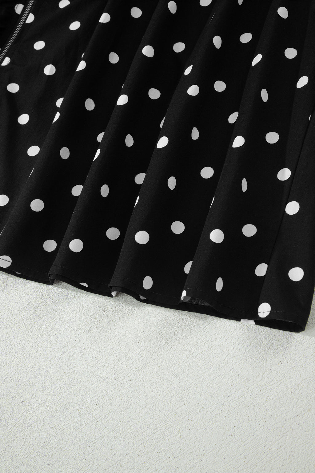 Black Polka Dot Print Contrast Trim V Neck Zip Up Sleeveless Dress