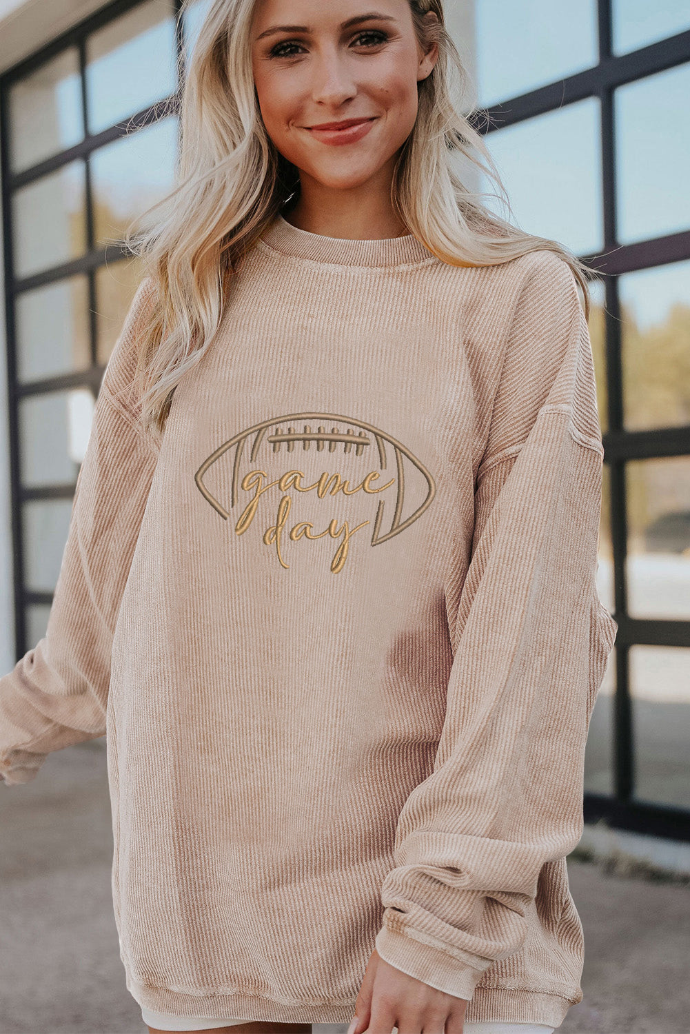 Football Game Day Embroidered Corduroy Sweatshirt