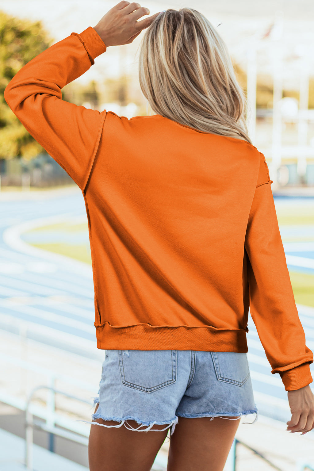 Red Dahlia Oversize Drop Shoulder Reversible Mock Neck Sweatshirt