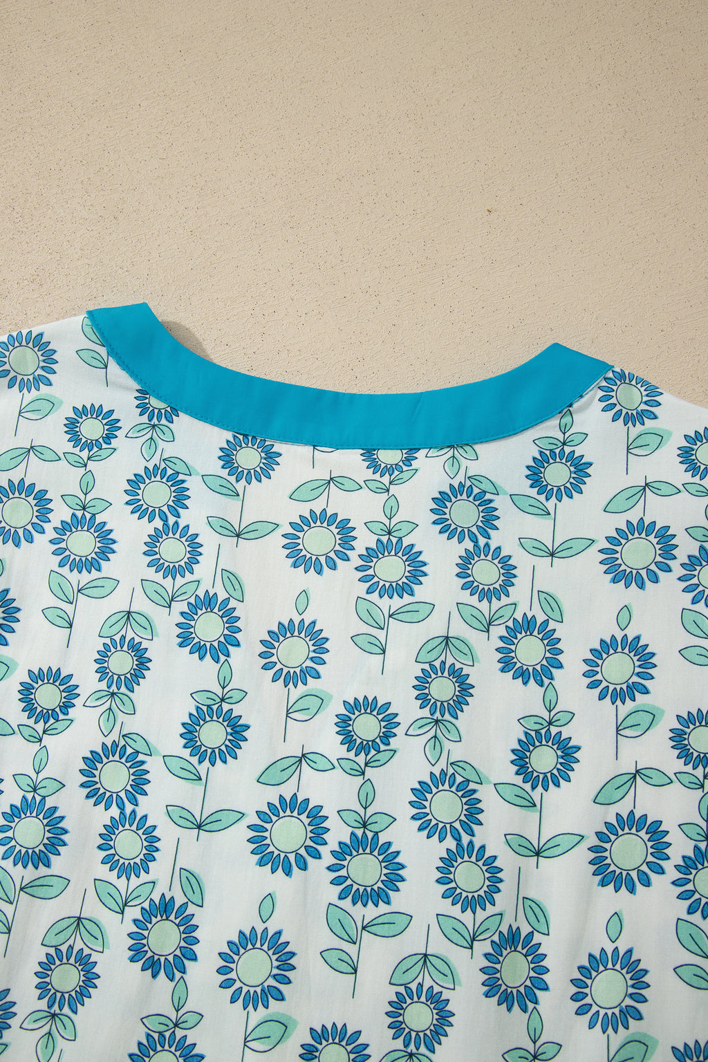 Red Sunflower Printed Contrast Trim V Neck Flutter Sleeve Blouse