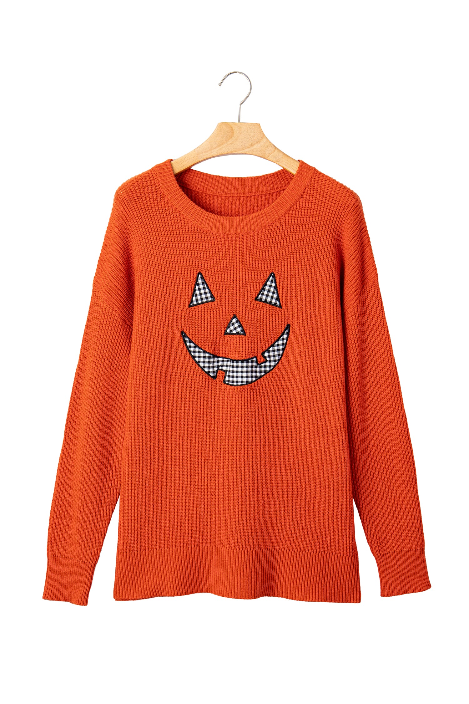 Orange Drop Shoulder Long Sleeve Round Neck Halloween Sweater