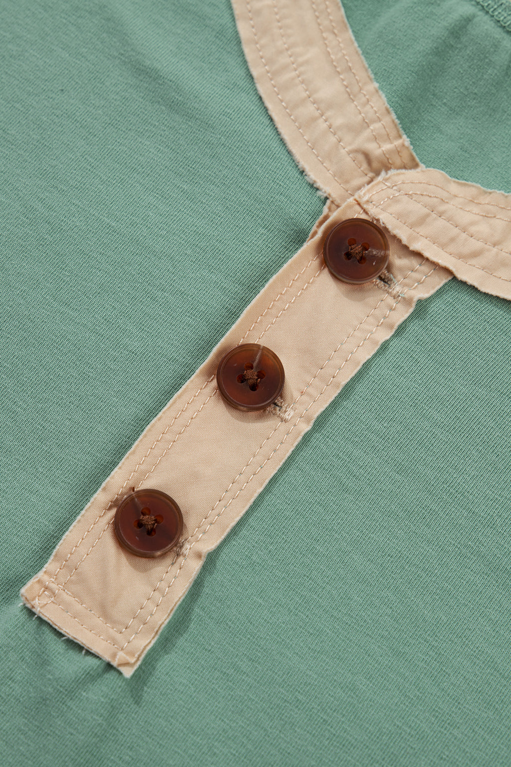 Mint Green Raw Seam Color Block Detail Buttoned Henley Tee