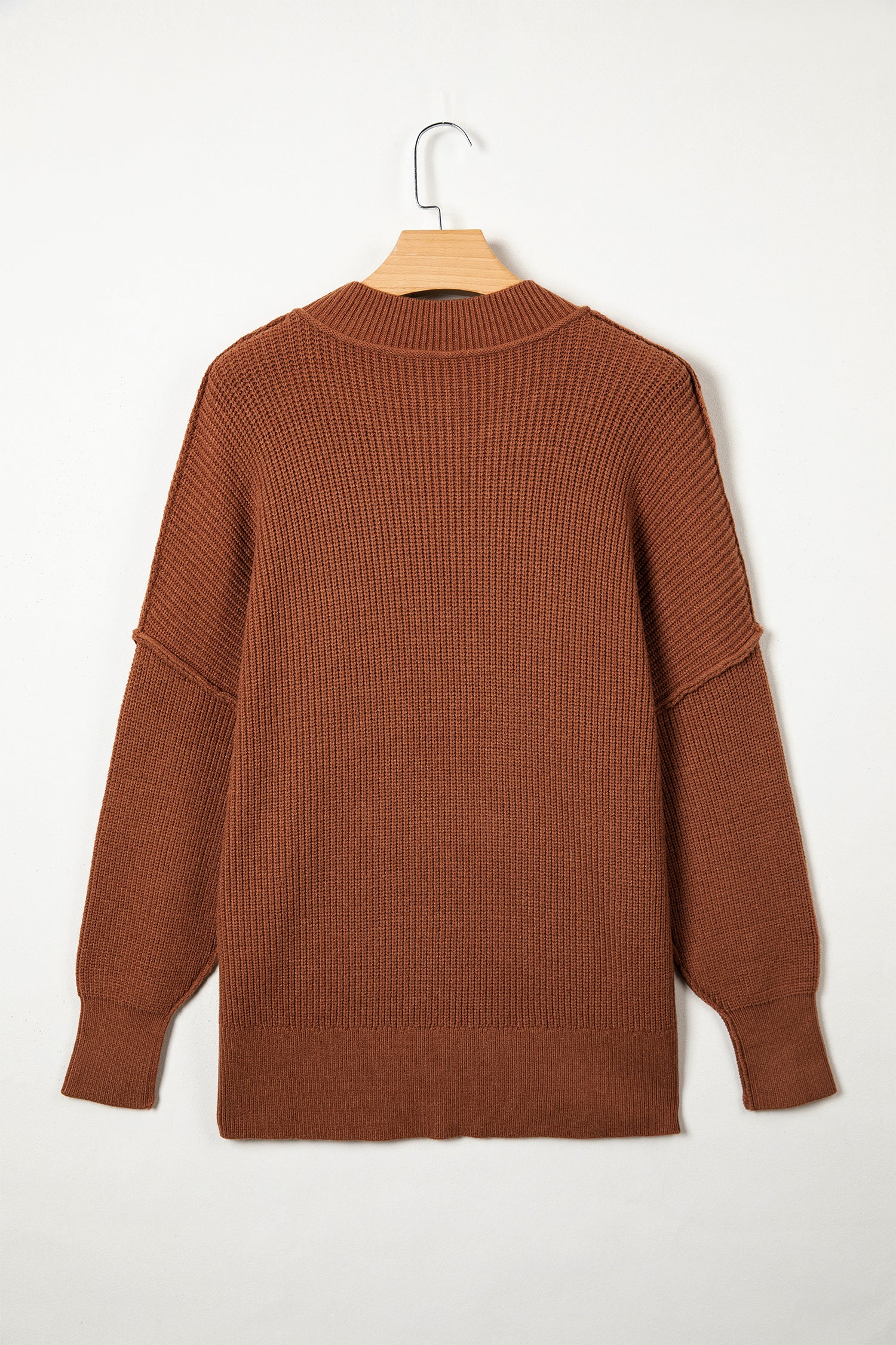 Chestnut Long Sleeve Ribbed Knit Stand Neck Regular Fit Pullover Sweater