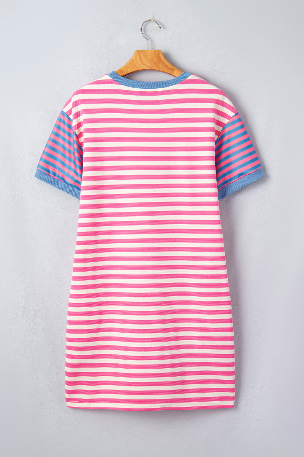 Pink Stripe Contrast Patchwork Short Sleeve T Shirt Shift Dress