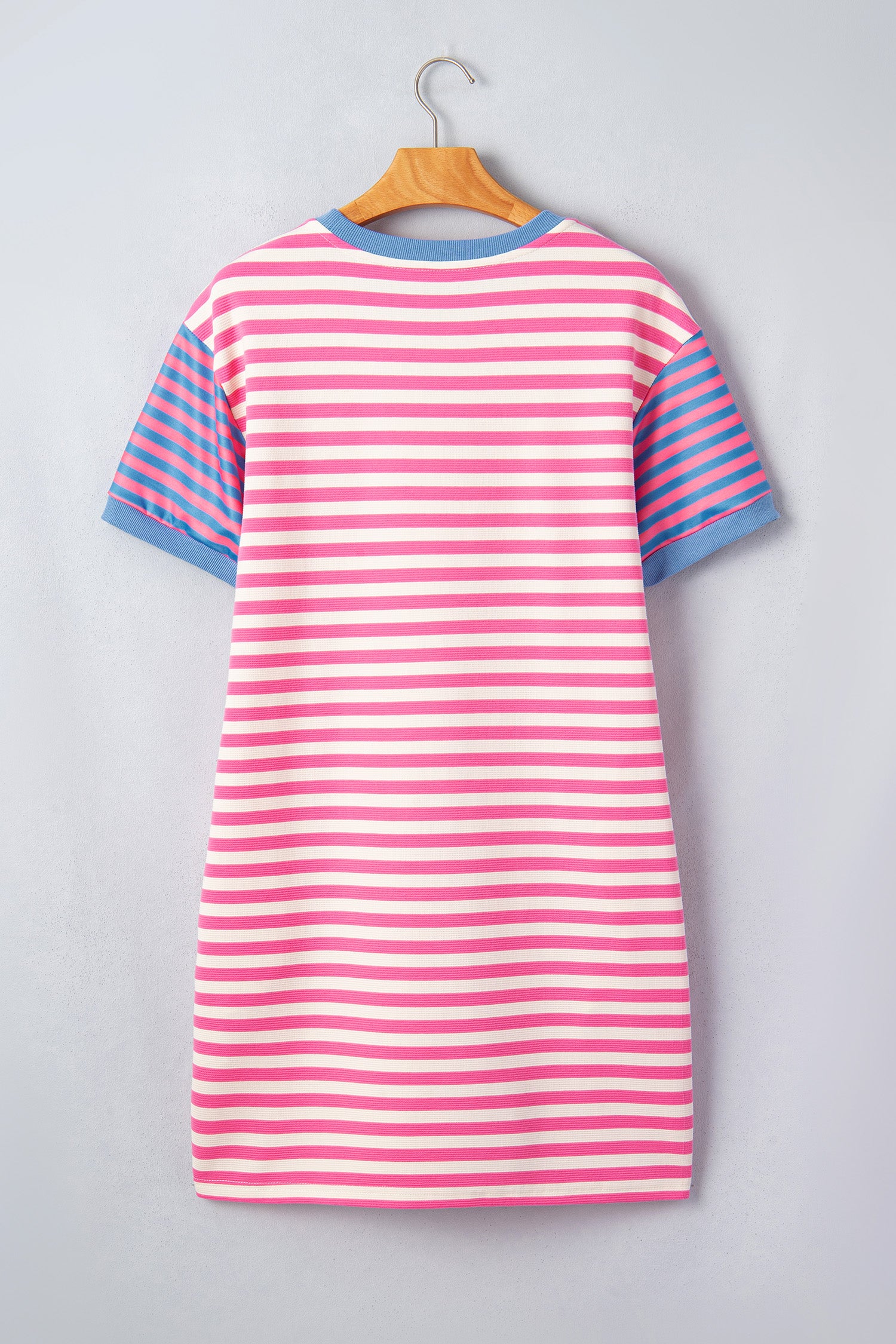 Pink Stripe Contrast Patchwork Short Sleeve T Shirt Shift Dress