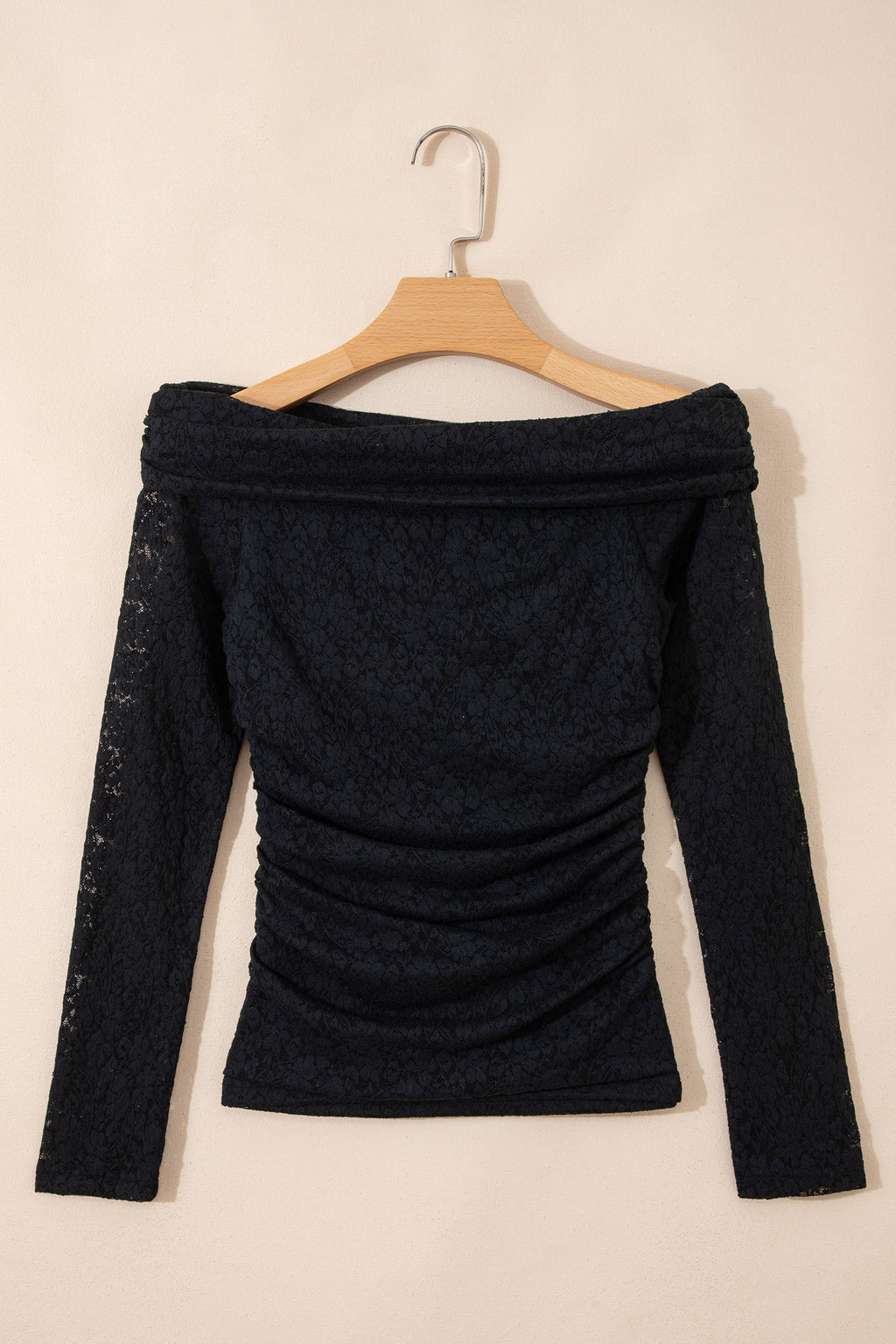 Black Floral Lace Off-shoulder Long Sleeve Slim Top