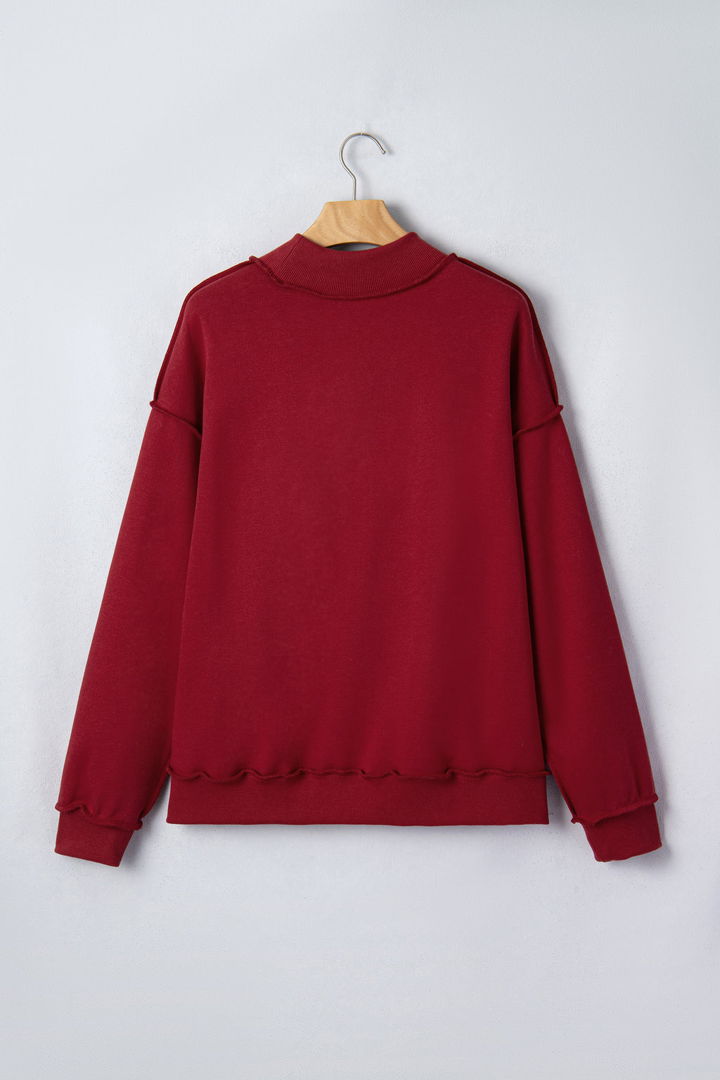 Red Dahlia Oversize Drop Shoulder Reversible Mock Neck Sweatshirt