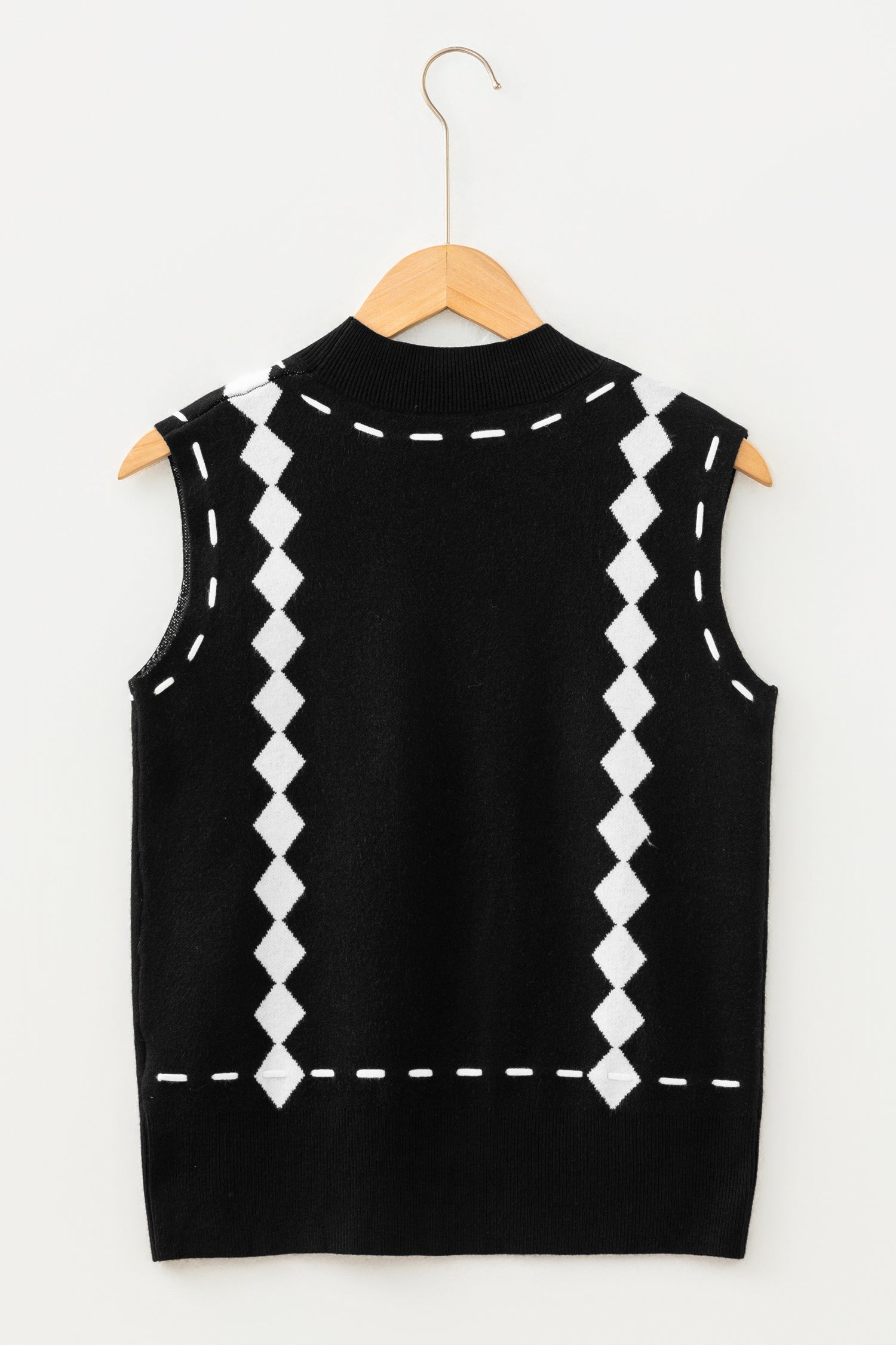 Black Western Horse Geometric Print Mock Neck Sweater Vest