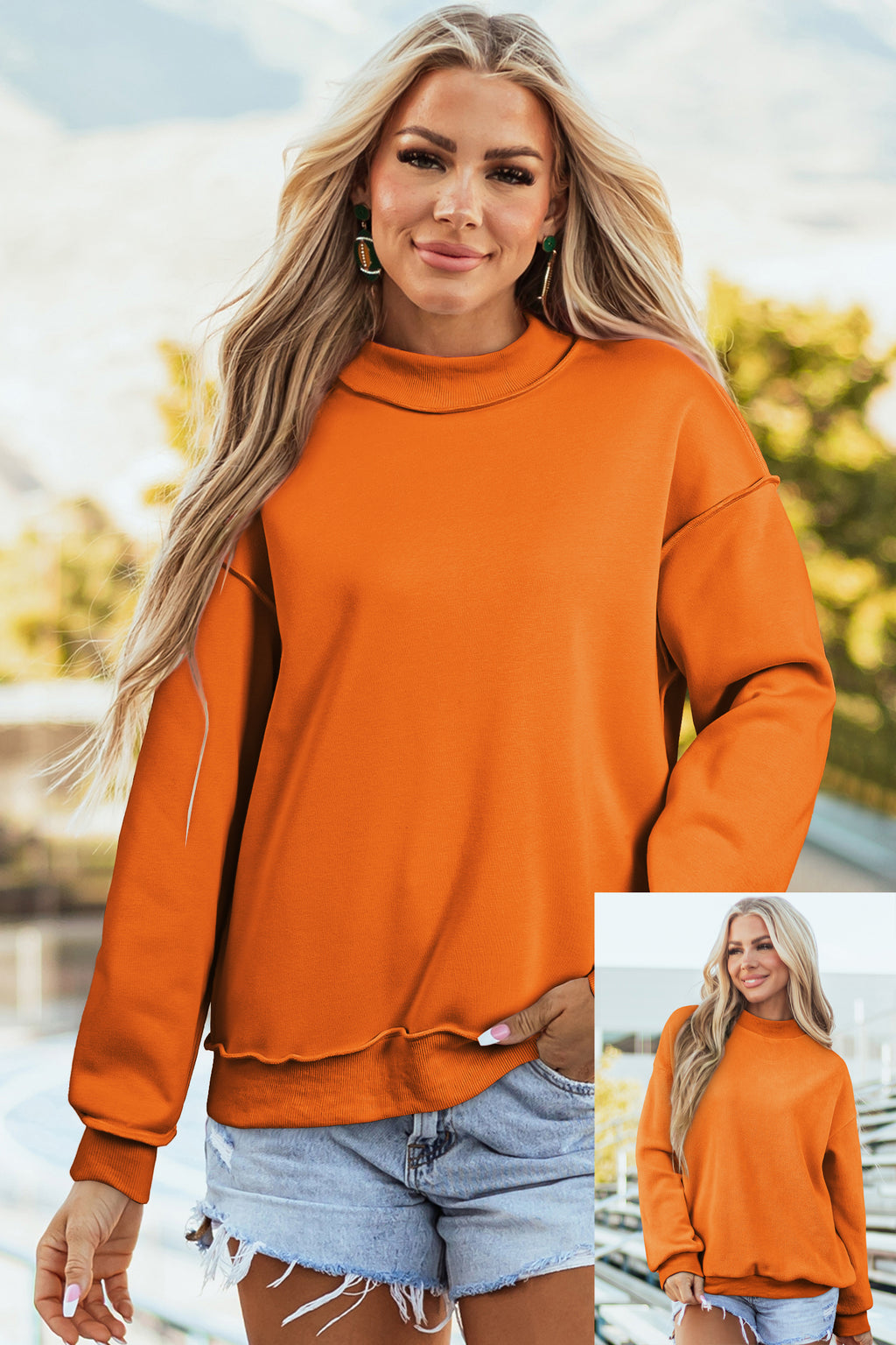 Red Dahlia Oversize Drop Shoulder Reversible Mock Neck Sweatshirt