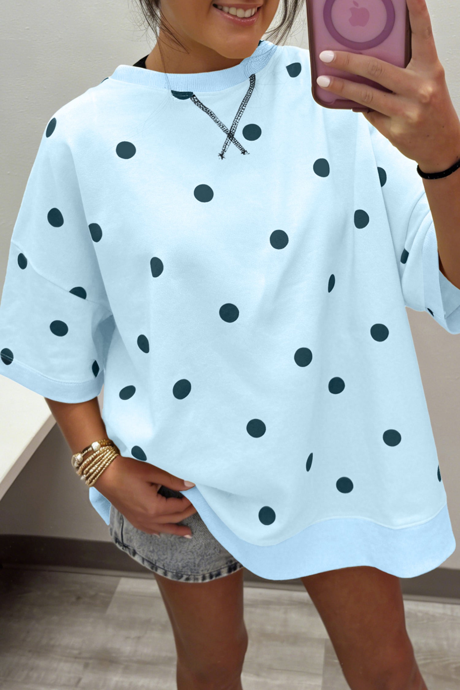 Yellow Polka Dot Print Crossed Seam Detail Oversize Tee