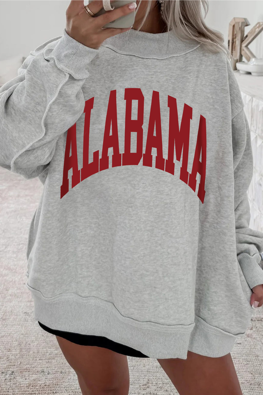 Light Grey Alabama Reversible Printed Ribbed Patchwork Mock Neck Sweatshirt