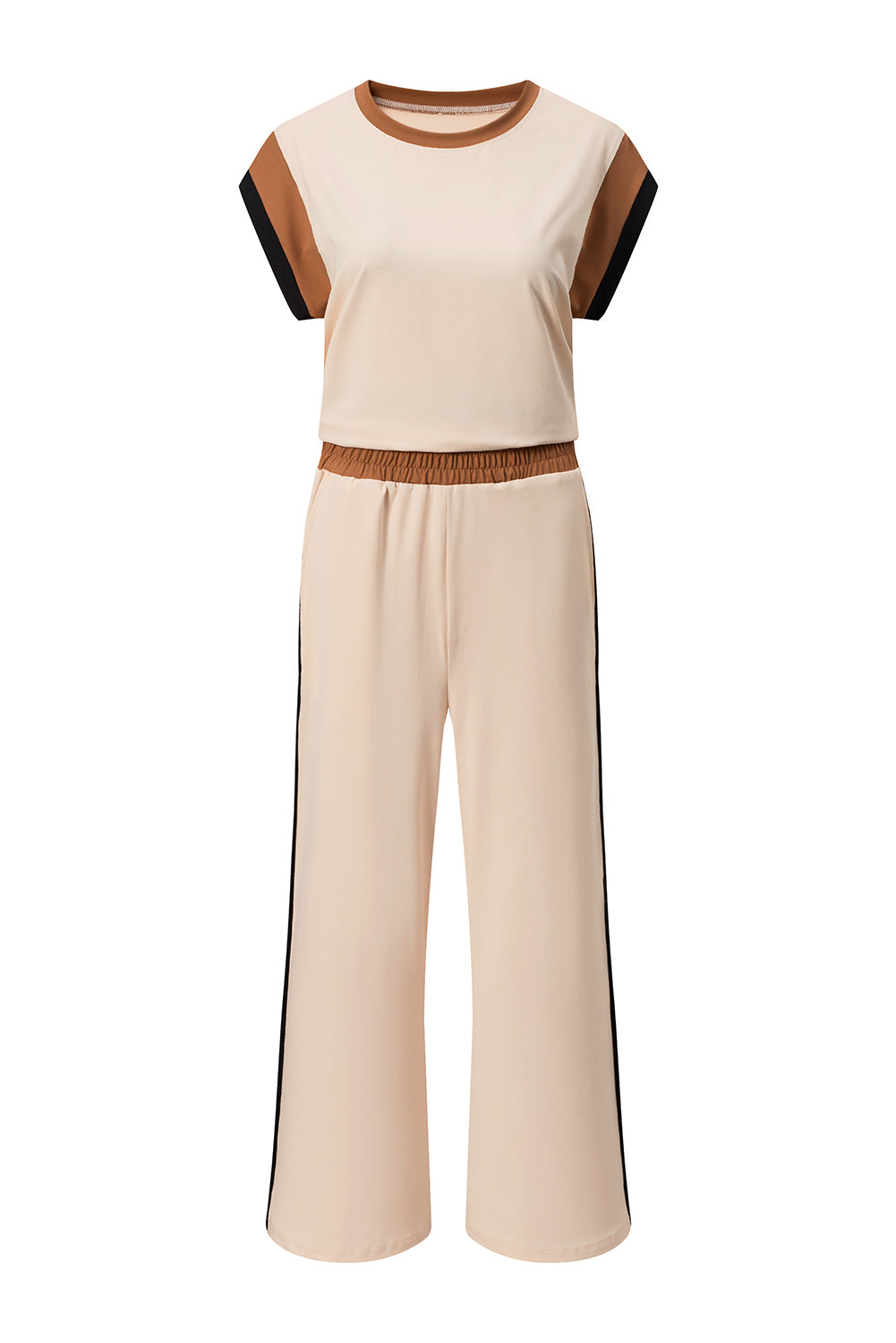 Racing Red Color Block Detail Casual Two-piece Set