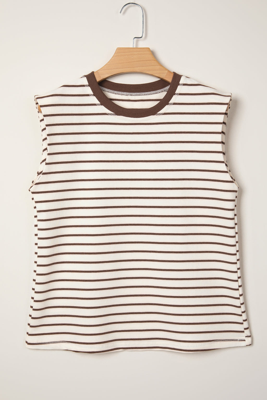 Red Stripe Ribbed Round Neck Trim Loose Tank Top