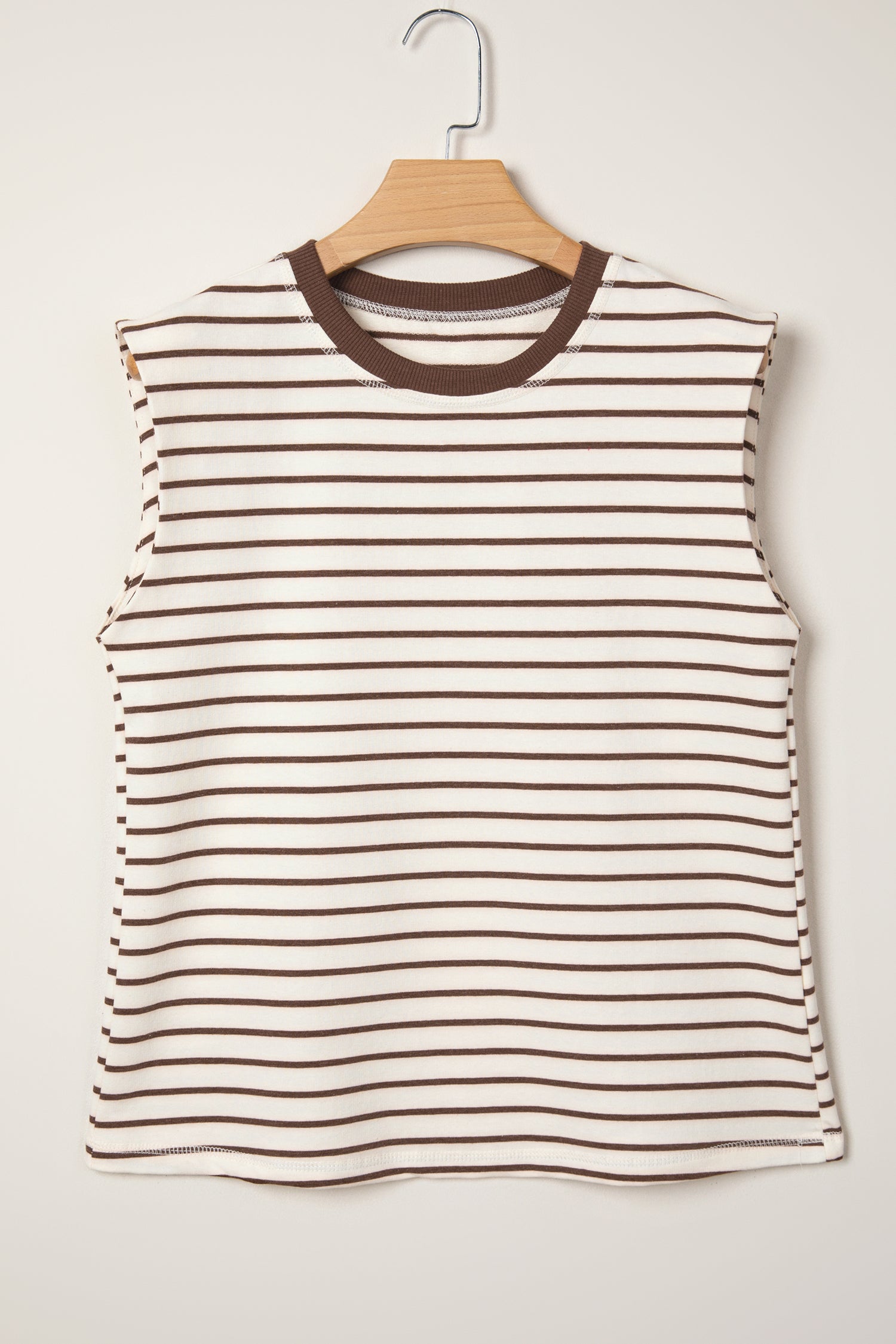 Red Stripe Ribbed Round Neck Trim Loose Tank Top