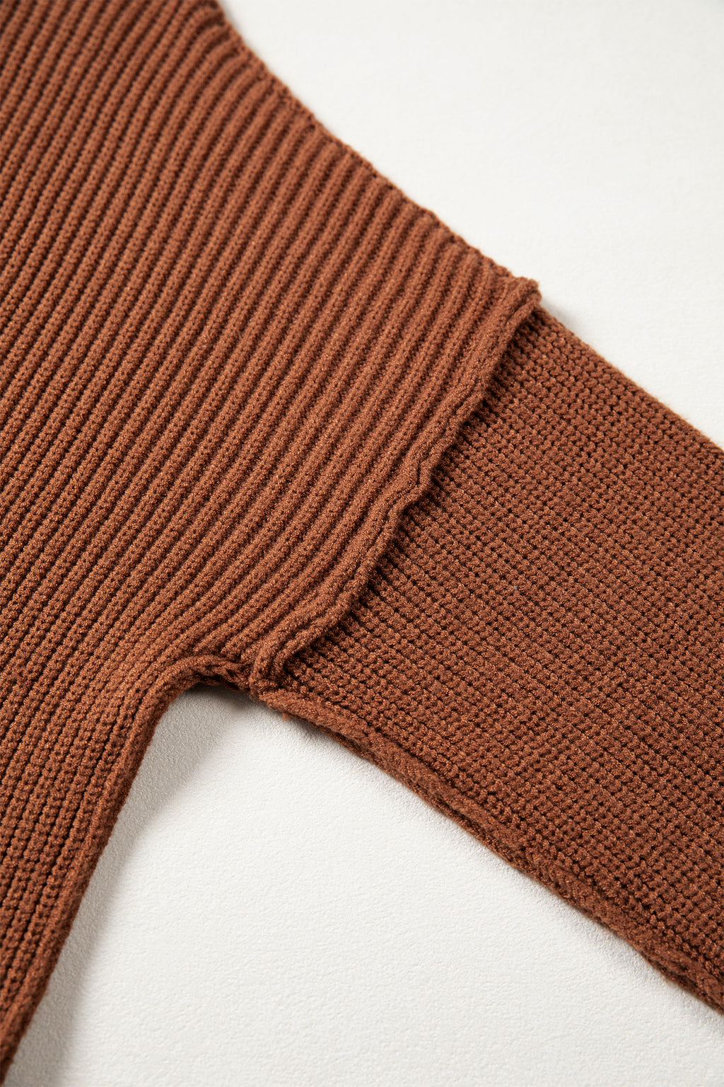 Chestnut Long Sleeve Ribbed Knit Stand Neck Regular Fit Pullover Sweater