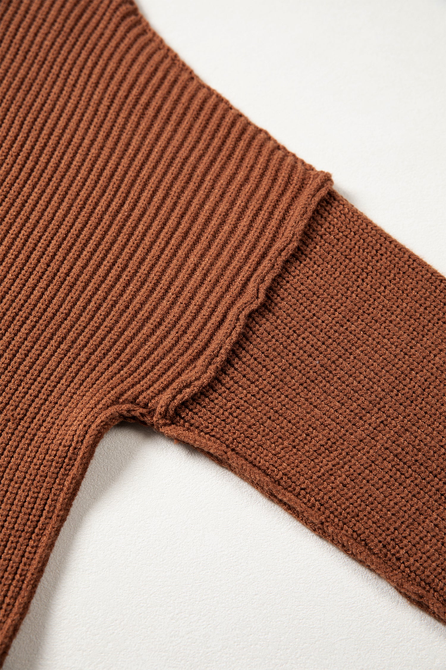 Chestnut Long Sleeve Ribbed Knit Stand Neck Regular Fit Pullover Sweater