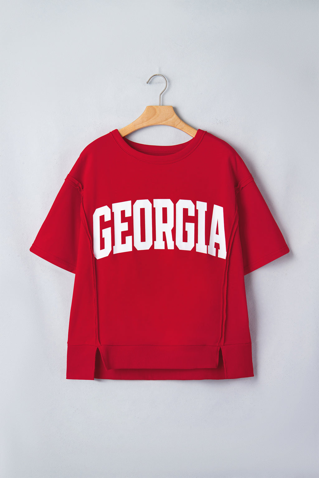 Red GEORGIA Letter Printed  Seam Drop Shoulder Loose Tee