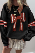 Baseball Bow Graphic Striped Sleeve Baggy Sweatshirt