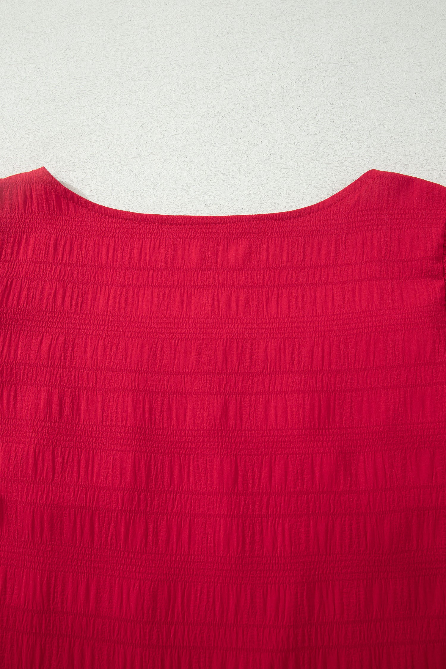 Fiery Red Textured Square Neck Top and Shirred High Waist Shorts Set