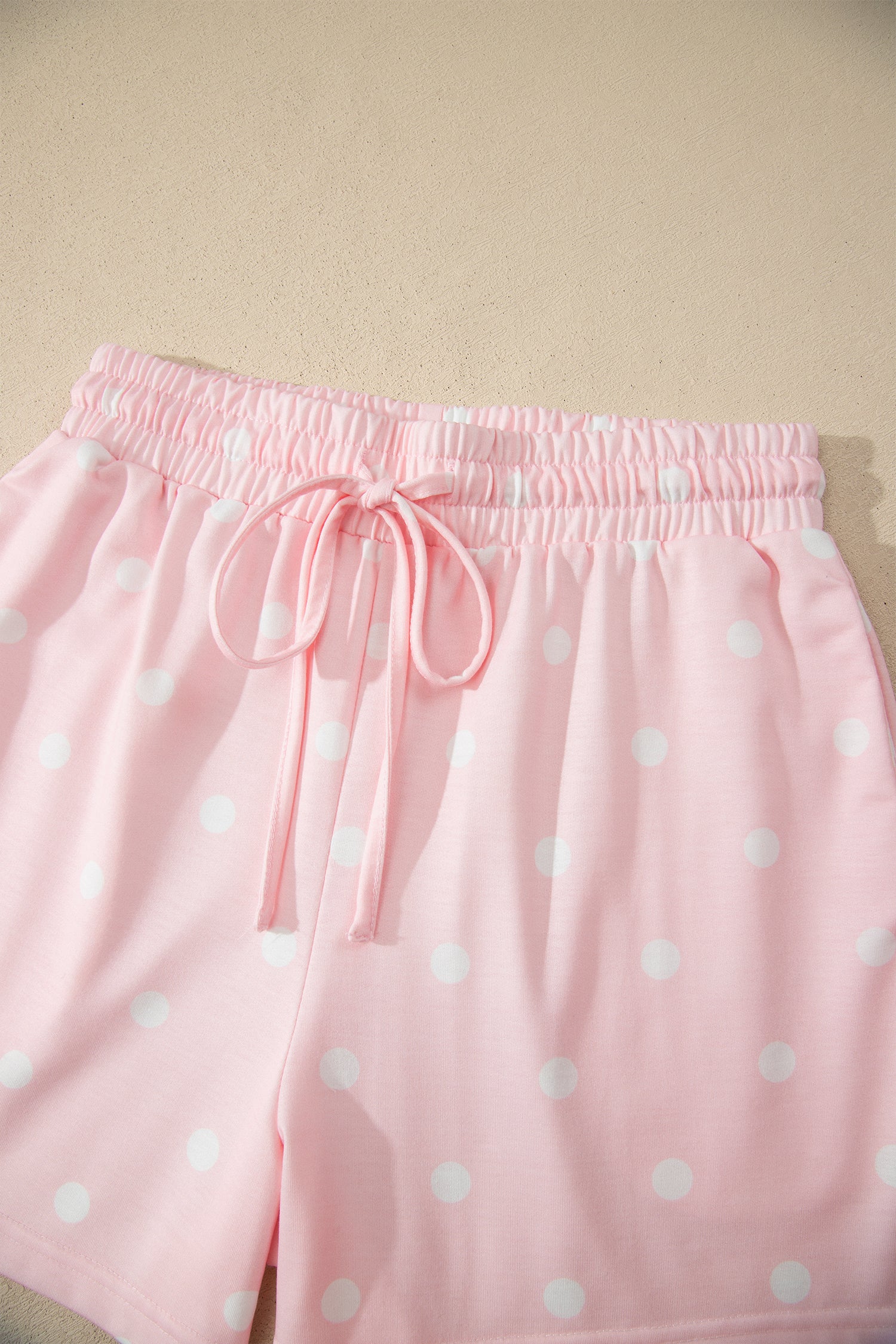 Yellow Exposed Seam Detail Polka Dot Loose Tee Drawstring Shorts Set