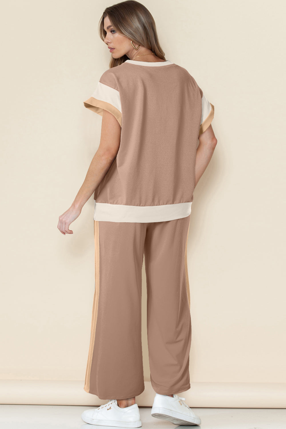 Racing Red Color Block Detail Casual Two-piece Set