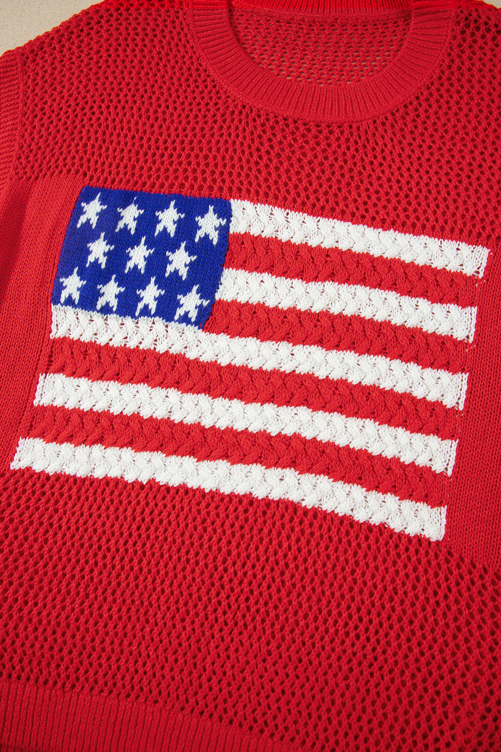 Fiery Red Flag Graphic Short Sleeve Sweater Top