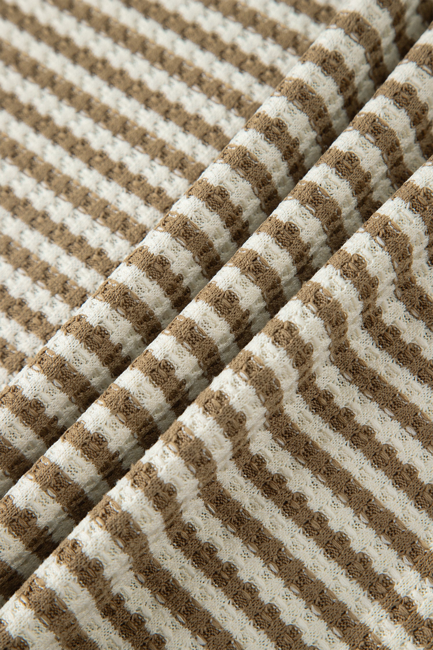 Brown Stripe Breathable Textured Knit Short 2pcs Set