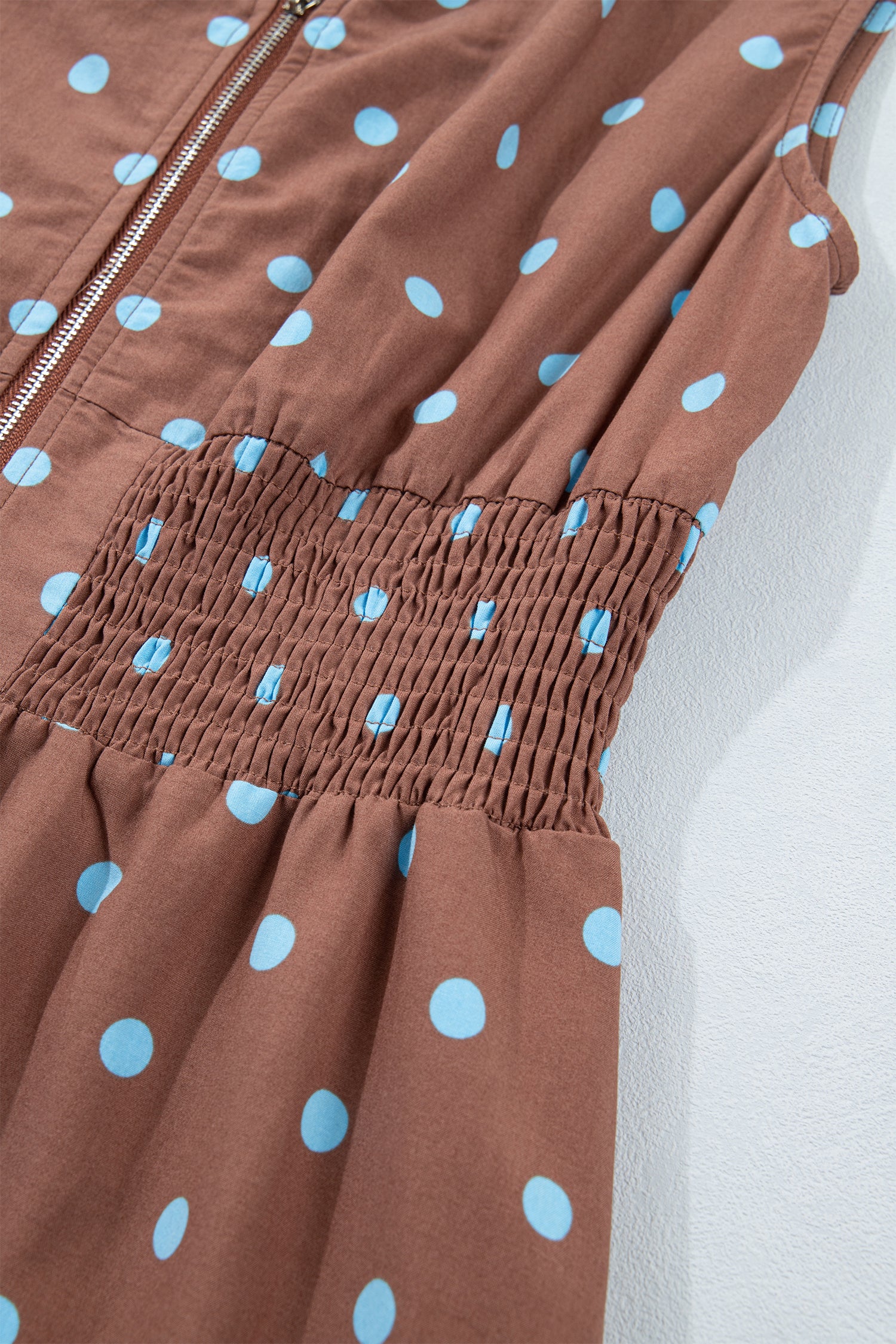 Black Polka Dot Print Contrast Trim V Neck Zip Up Sleeveless Dress