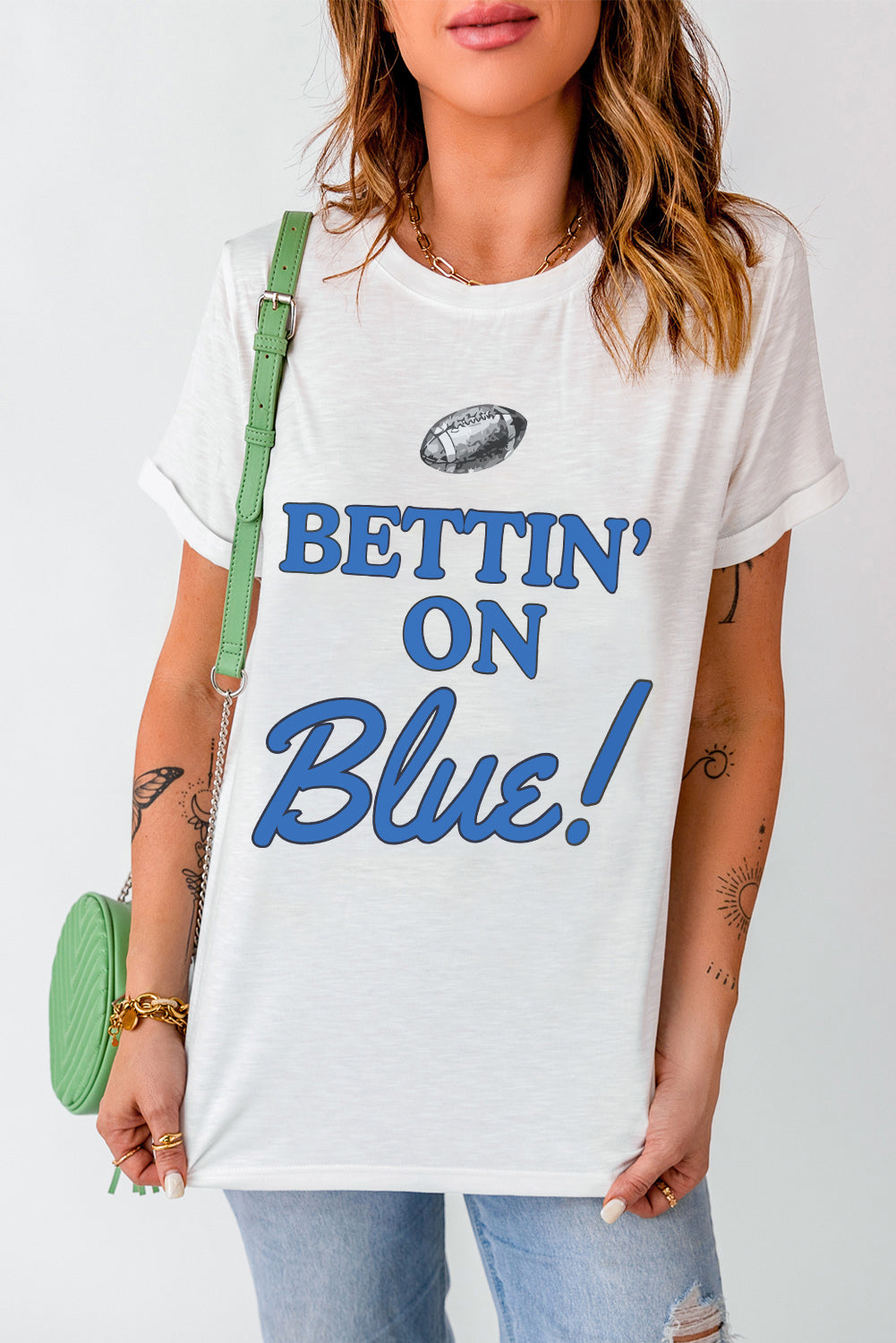 Football BETTIN ON Blue Graphic Crewneck T Shirt