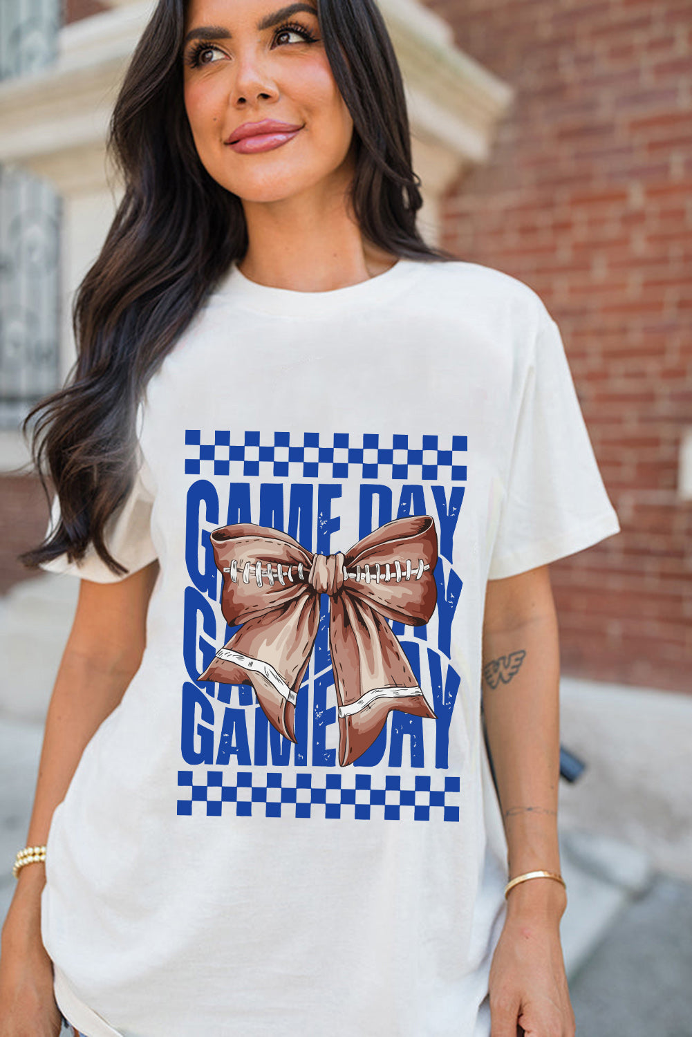 White Football Bow GAME DAY Graphic Tee